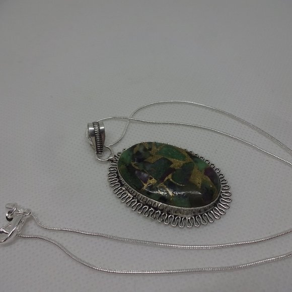 Unique "COPPER TURQUOISE" Handmade Sterling Pendant on a 18" Chain #562 - Picture 1 of 3